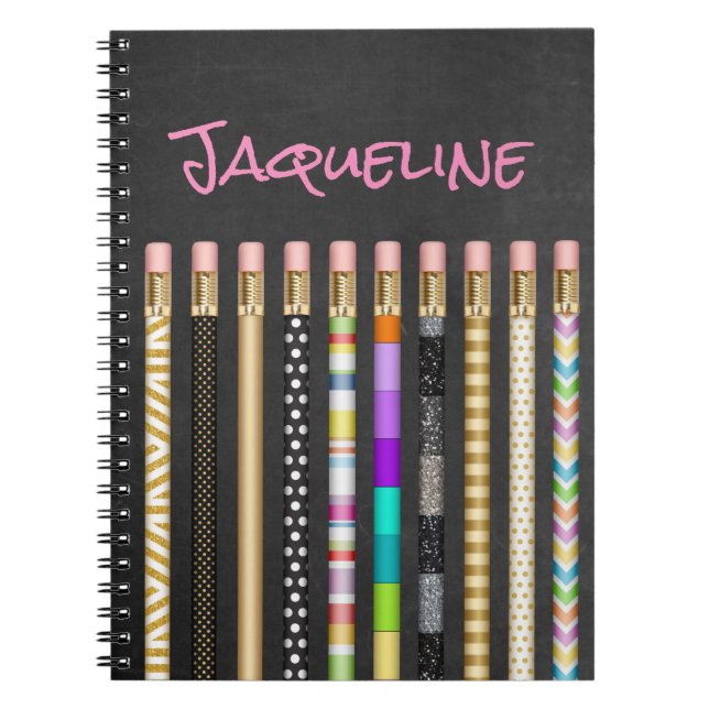 Pretty Pencils and Blackboard Personalised Notebook (Front)
