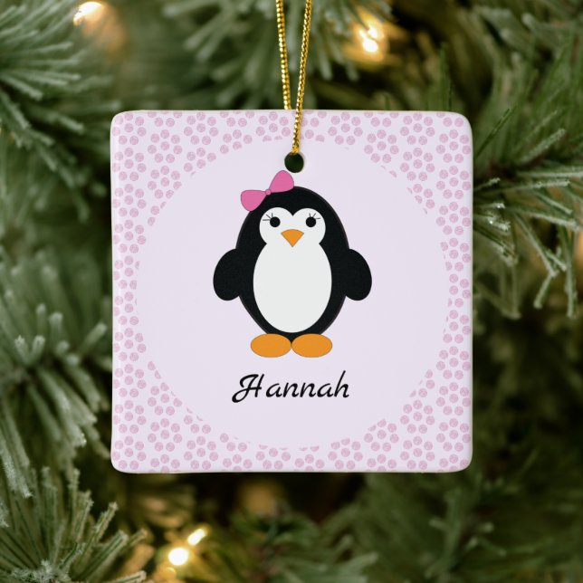 Pretty Penguin with Floral Background Ceramic Ornament (Tree)
