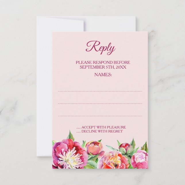 Pretty Peonies Floral Wedding Reply Cards (Front)