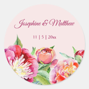 Pretty Peonies Watercolor Floral Wedding Stickers