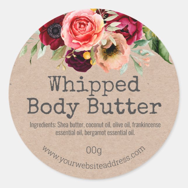 Pretty Peony Bouquet Homemade Body Butter Labels (Front)