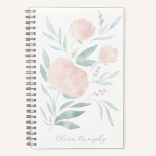 Pretty peony floral personalized  notebook