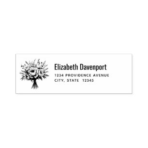 Pretty Peony Flower Bouquet Address Self-inking Stamp
