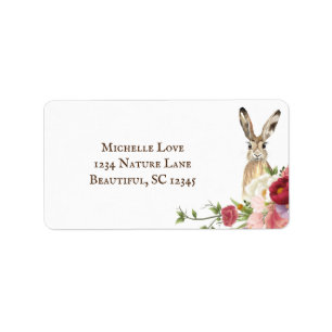 Pretty Peony Flowers and Bunny Rabbit Address Label
