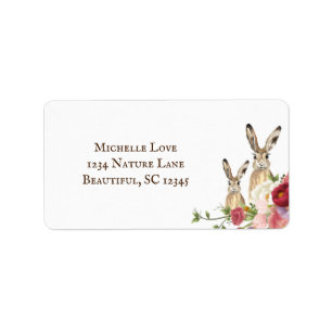 Pretty Peony Flowers and Bunny Rabbits Address Label