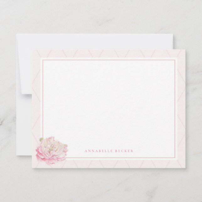 Pretty Peony Personalised Stationery Card (Front)