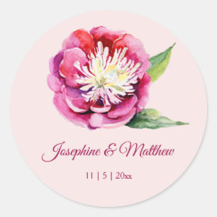Pretty Peony Watercolor Wedding Stickers