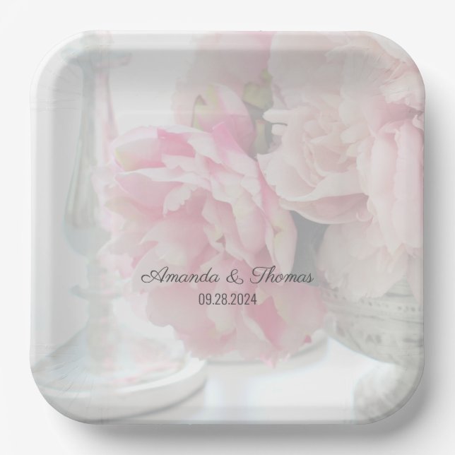 Pretty Peony Wedding  Paper Plate (Front)