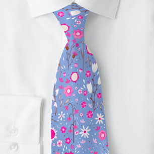 Pretty Peri Blue Botanical Wildflower Floral Tie
