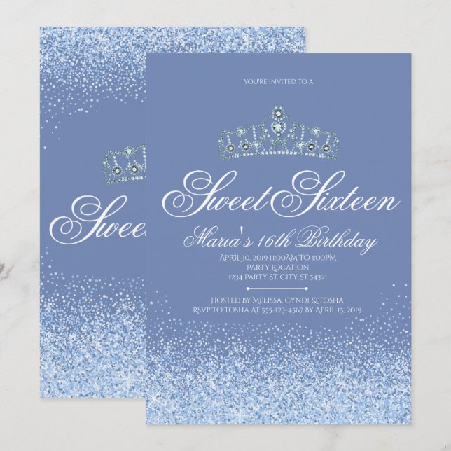 Pretty Periwinkle Glitter, Sweet 16 Invitations (Front/Back)