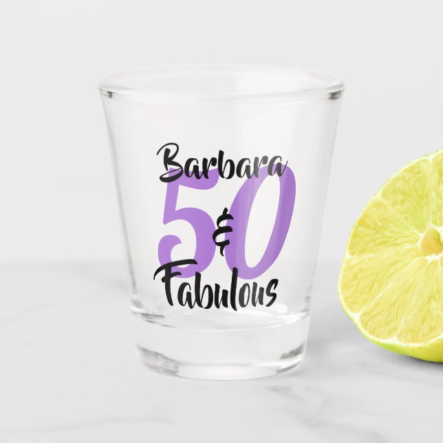 Pretty Personalised 50 and Fabulous Custom Pink Shot Glass (Front)