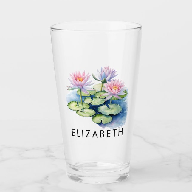 Pretty Personalised Birth Month Flower Custom Name Glass (Front)
