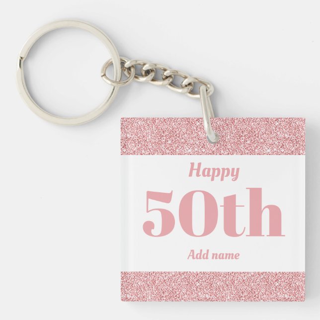 pretty personalised birthday gift keychain 50th (Front)
