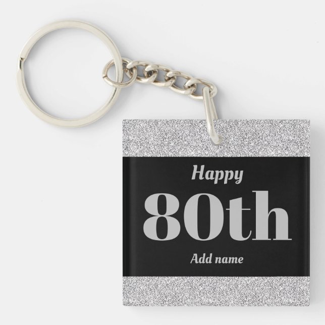 pretty personalised birthday gift keychain 80th (Front)