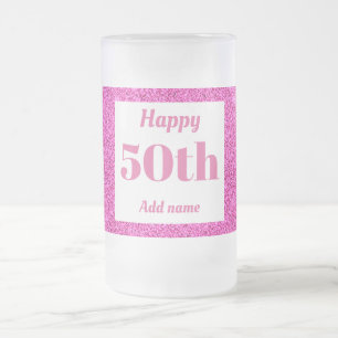 Pretty personalised birthday glass mug gift 50th