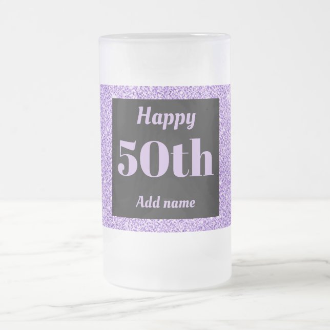 Pretty personalised birthday glass mug gift 50th (Center)