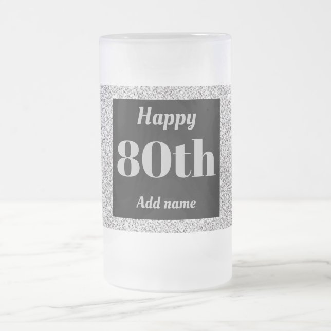 Pretty personalised birthday glass mug gift 80th (Center)
