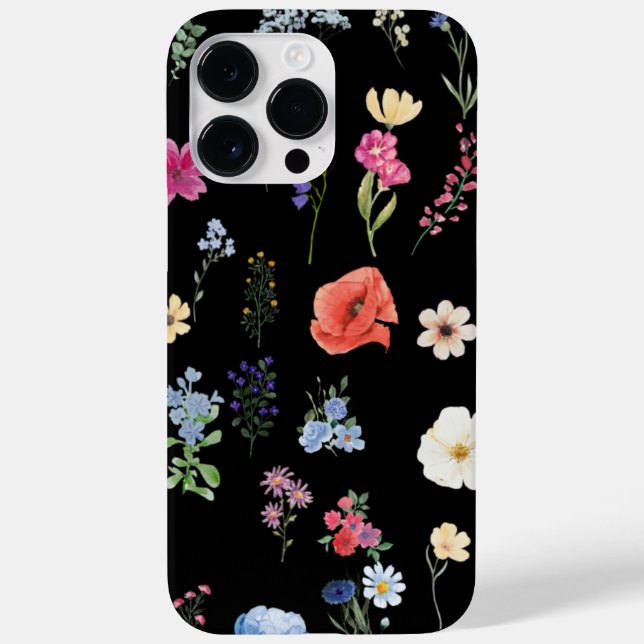 Pretty Personalised Black Floral Wildflower Case-Mate iPhone Case (Back)