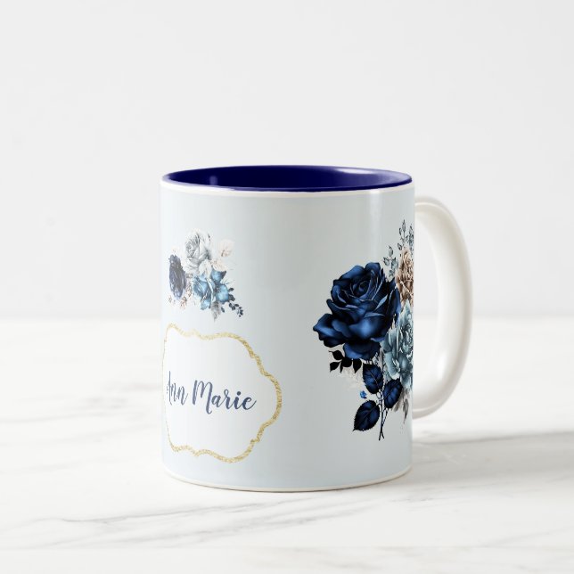Pretty Personalised Blue Rose Coffee Tea Mug (Front Right)