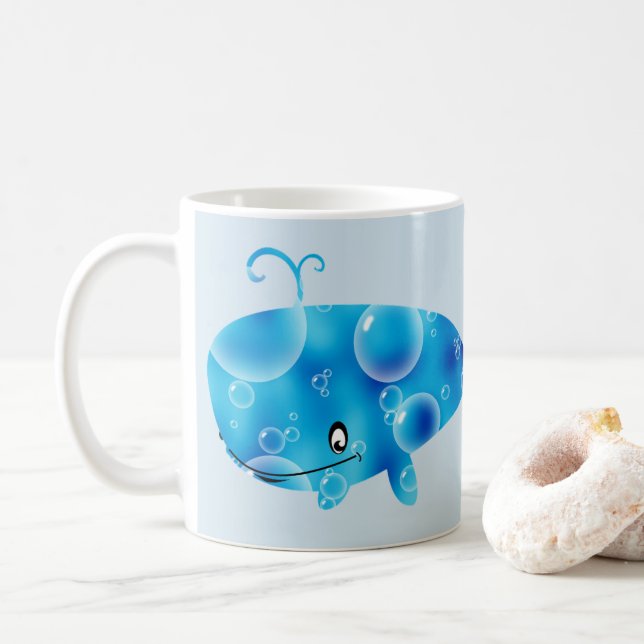 Pretty Personalised Blue Whale Coffee Mug (With Donut)