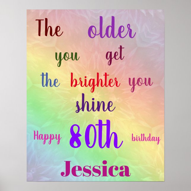 Pretty personalised colorful 80th Birthday Name Poster (Front)