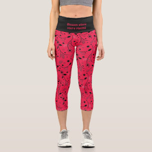 Pretty   Personalised   Crimson Red   Floral Print Capri Leggings