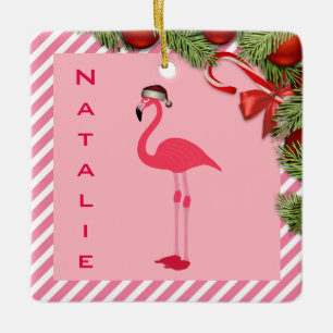 Pretty Personalised Flamingo Ceramic Tree Decoration