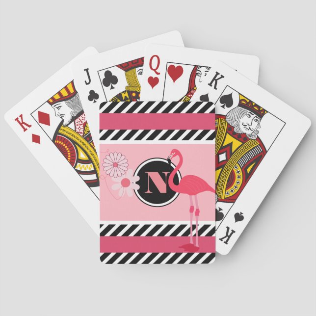 Pretty Personalised Flamingo Playing Cards (Back)