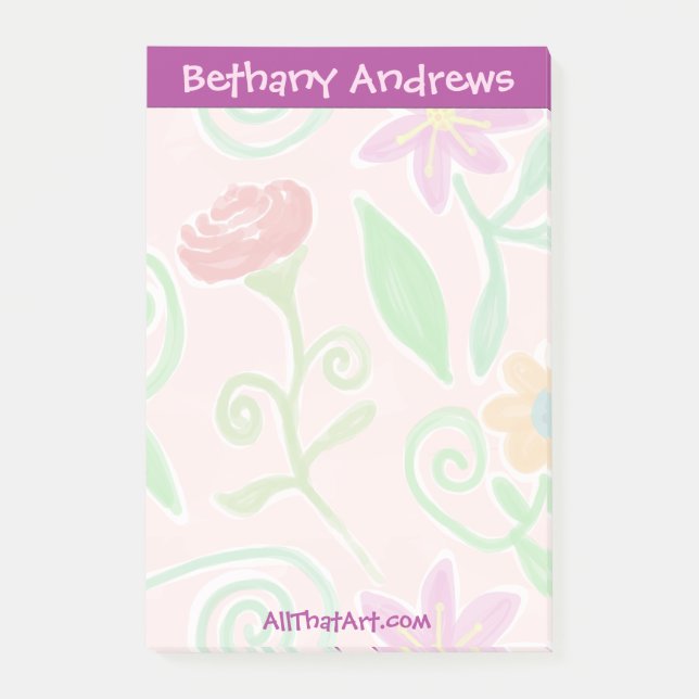 Pretty Personalised Floral Notepad Post-it Notes (Front)