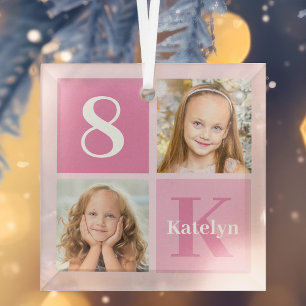Pretty Personalised Girls Photo Collage Christmas Glass Tree Decoration