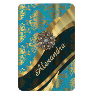 Pretty personalised girly aqua damask pattern magnet