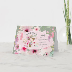 Pretty Personalised GODMOTHER Poem Pink Floral  Card