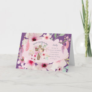 Pretty Personalised GODMOTHER Poem Pink Floral  Holiday Card