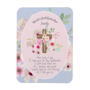 Pretty Personalised GODMOTHER Poem Pink Floral  Magnet