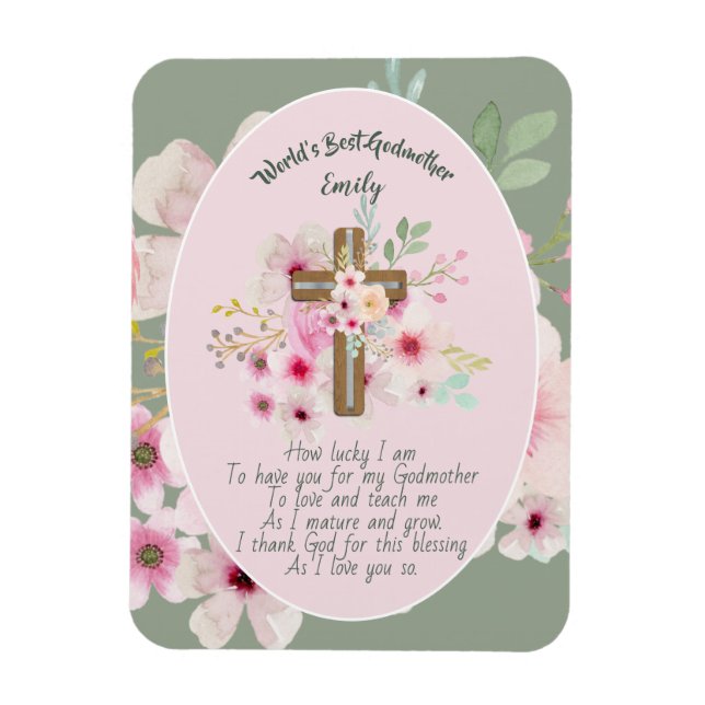 Pretty Personalised GODMOTHER Poem Pink Floral  Magnet (Vertical)