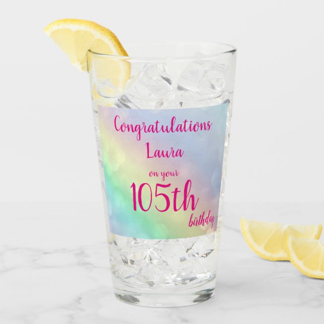 Pretty personalised Happy 105th Birthday Glass (Front Ice)