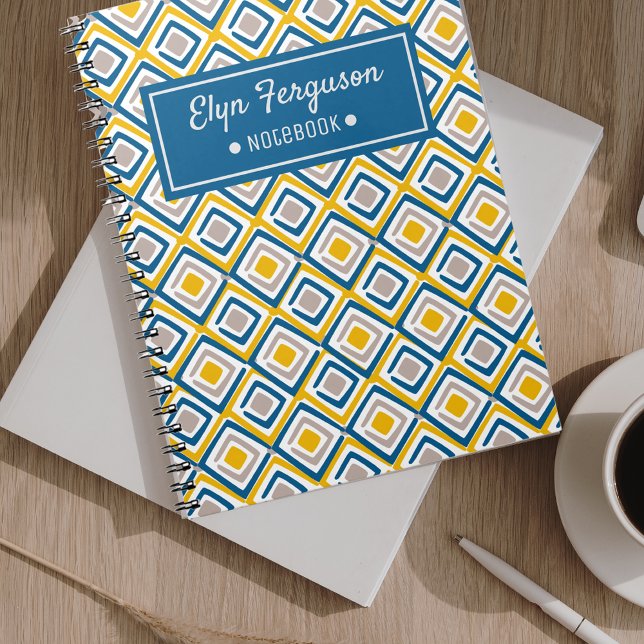 Pretty Personalised Name Blue Ethnic Pattern Notebook (Creator Uploaded)