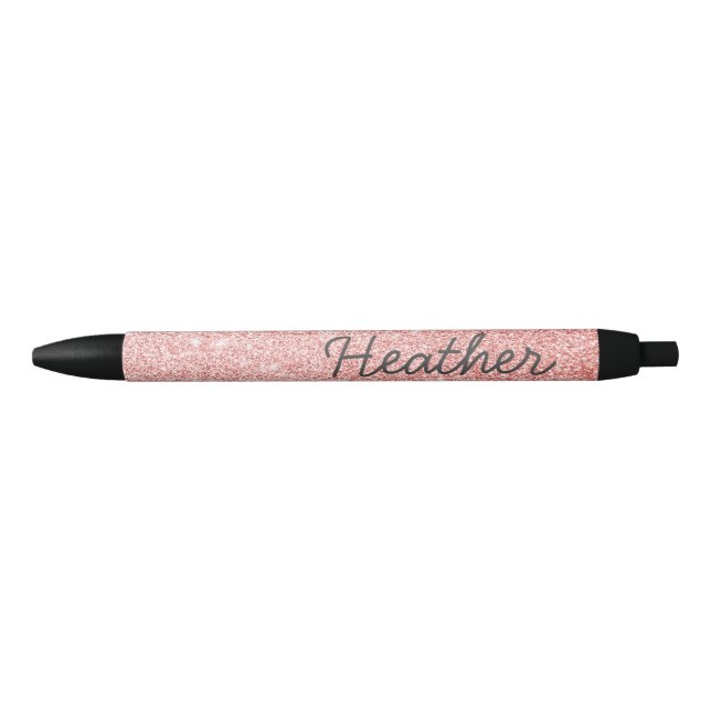 Pretty Personalised Name Rose Gold Glitter Black Ink Pen (Front)