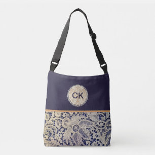 Pretty Personalised Navy with Lace Tote Bag