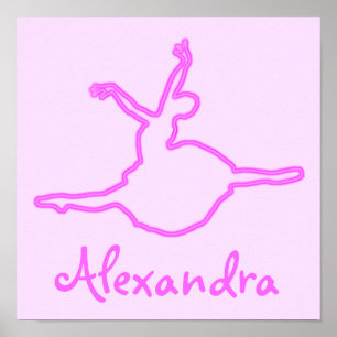 Pretty Personalised Neon Pink Ballerina Poster