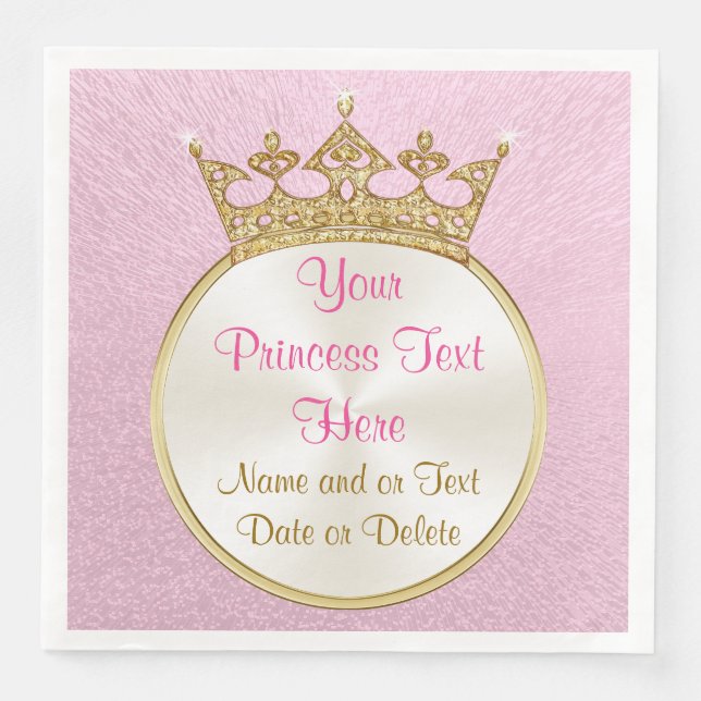 Pretty Personalised Pink and Gold Princess Napkins (Front)