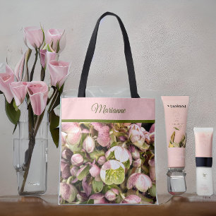 Pretty Personalised Pink and Olive Hellebore Tote Bag