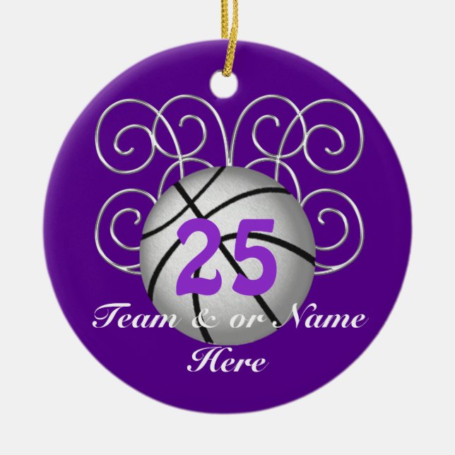 Pretty Personalised Purple Basketball Ornaments (Front)