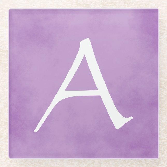 Pretty Personalised Purple Monogram Glass Coaster (Front)