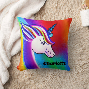 Pretty Personalised Rainbow Unicorn  Throw Pillow