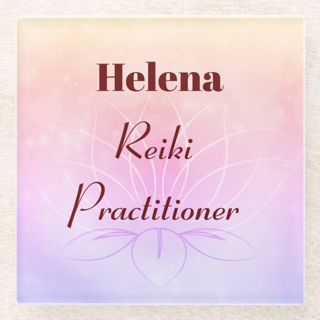 Pretty personalised Reiki Practitioner design Glass Coaster (Front)