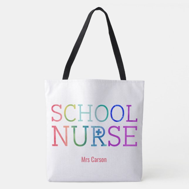 Pretty Personalised School Nurse Typography Tote Bag (Front)
