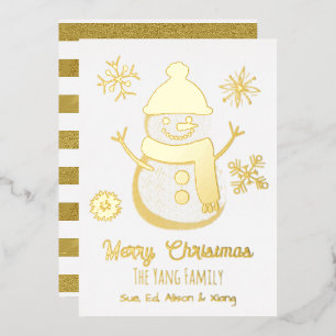 Pretty Personalised Snowman and Photo Foil Holiday Card