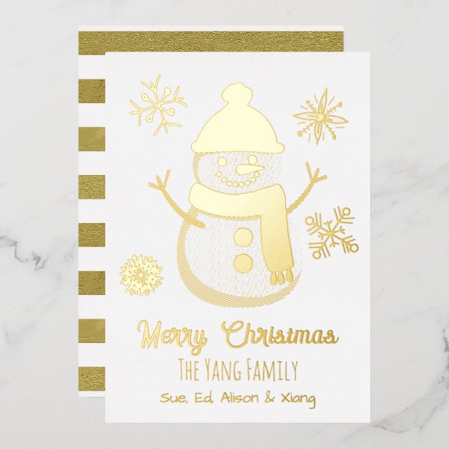 Pretty Personalised Snowman and Photo Foil Holiday Card (Front/Back)