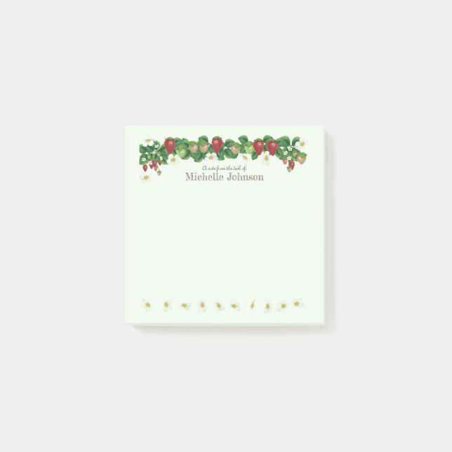 Pretty Personalised Strawberry Adhesive Pad Post-it Notes (Front)